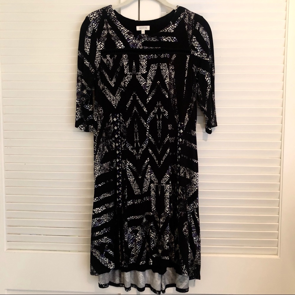 Anthropologie Black Pattern High-Low Swing Dress